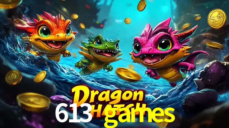Arte promocional do jogo Dragon Hatch com três adoráveis dragões bebês nadando entre moedas de ouro, um dos slots mais divertidos para jogar no cassino 613 games.