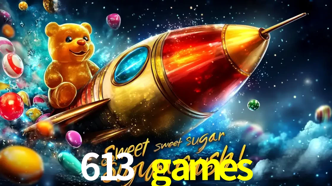 Arte promocional do jogo de slot Sugar Rush, com um urso de pelúcia em um foguete viajando pelo espaço de doces, um dos jogos divertidos disponíveis no cassino 613 games.