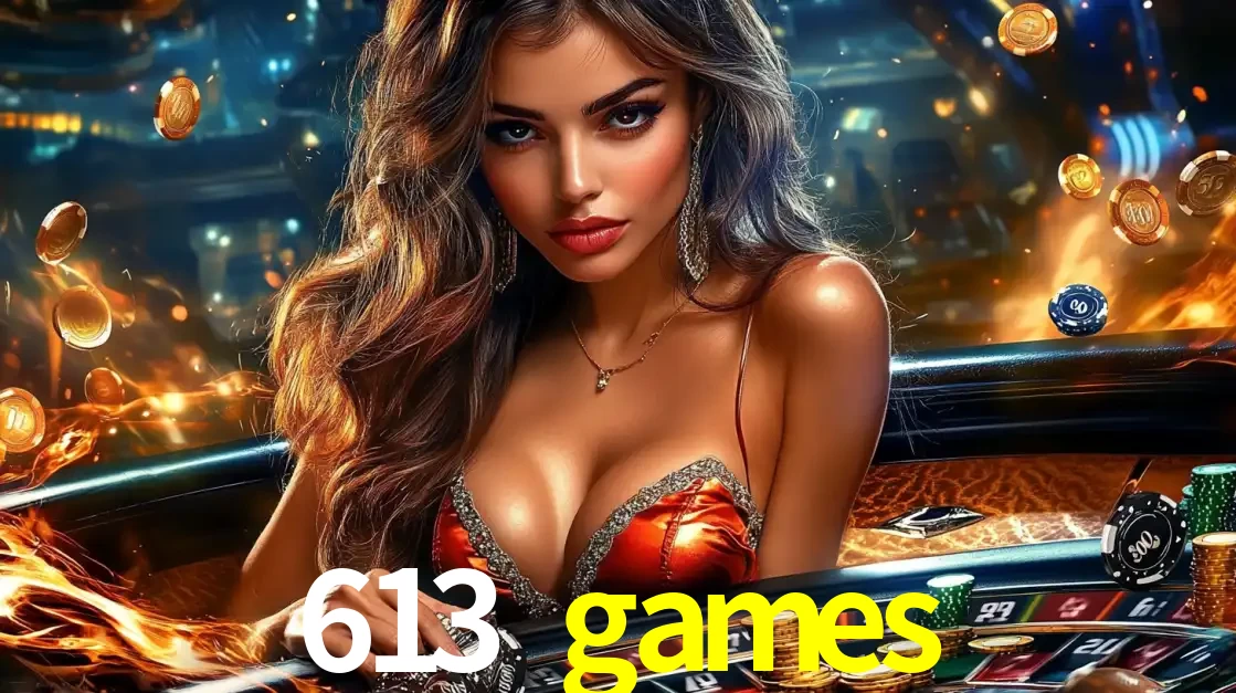Mulher glamourosa em uma mesa de roleta com um fundo de chamas e moedas voadoras, pronta para fazer sua aposta e ganhar grandes prêmios no cassino ao vivo 613 games.